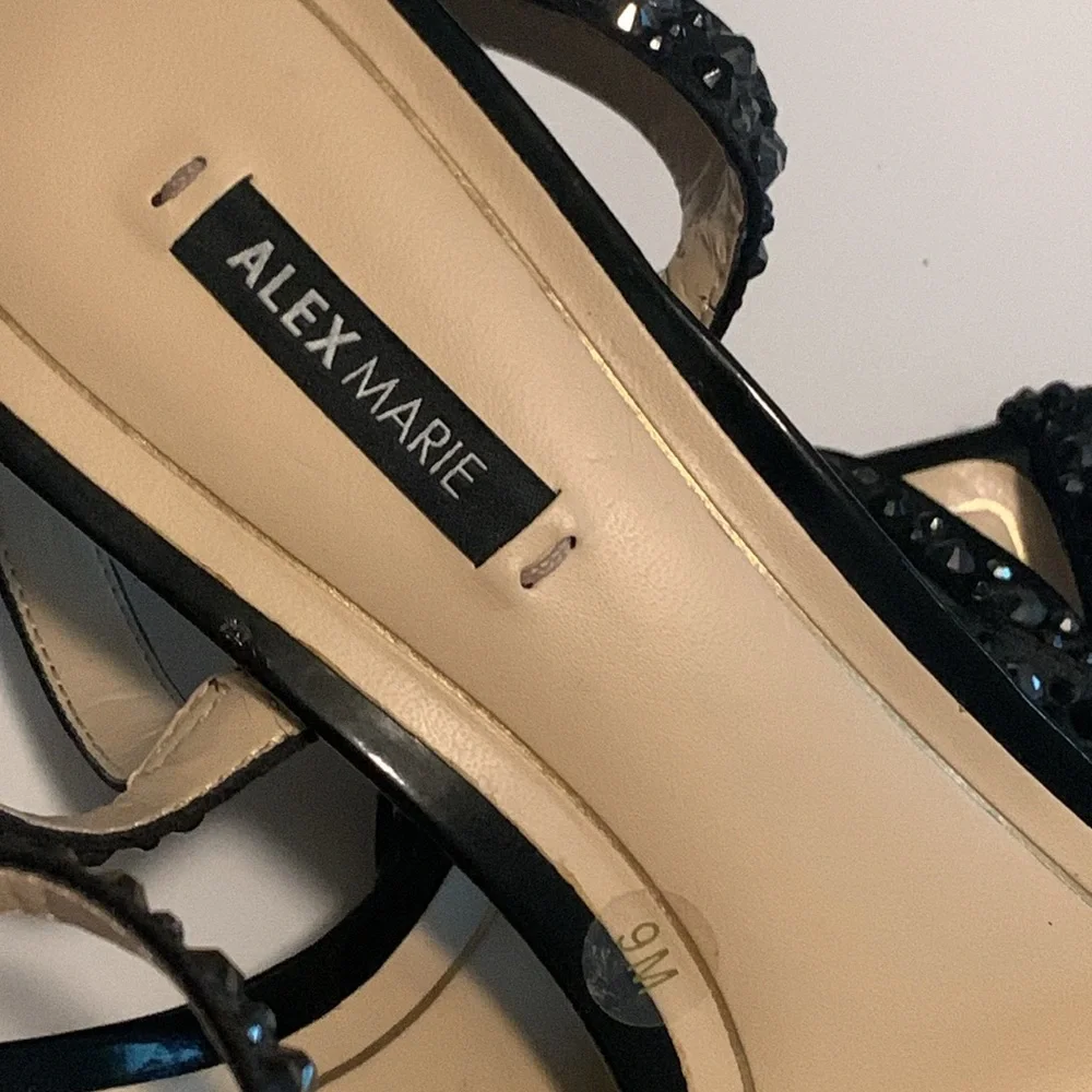 Alex Marie for Dillards - Women’s Black Beaded Ankle Strap 3” High Heels. 9M